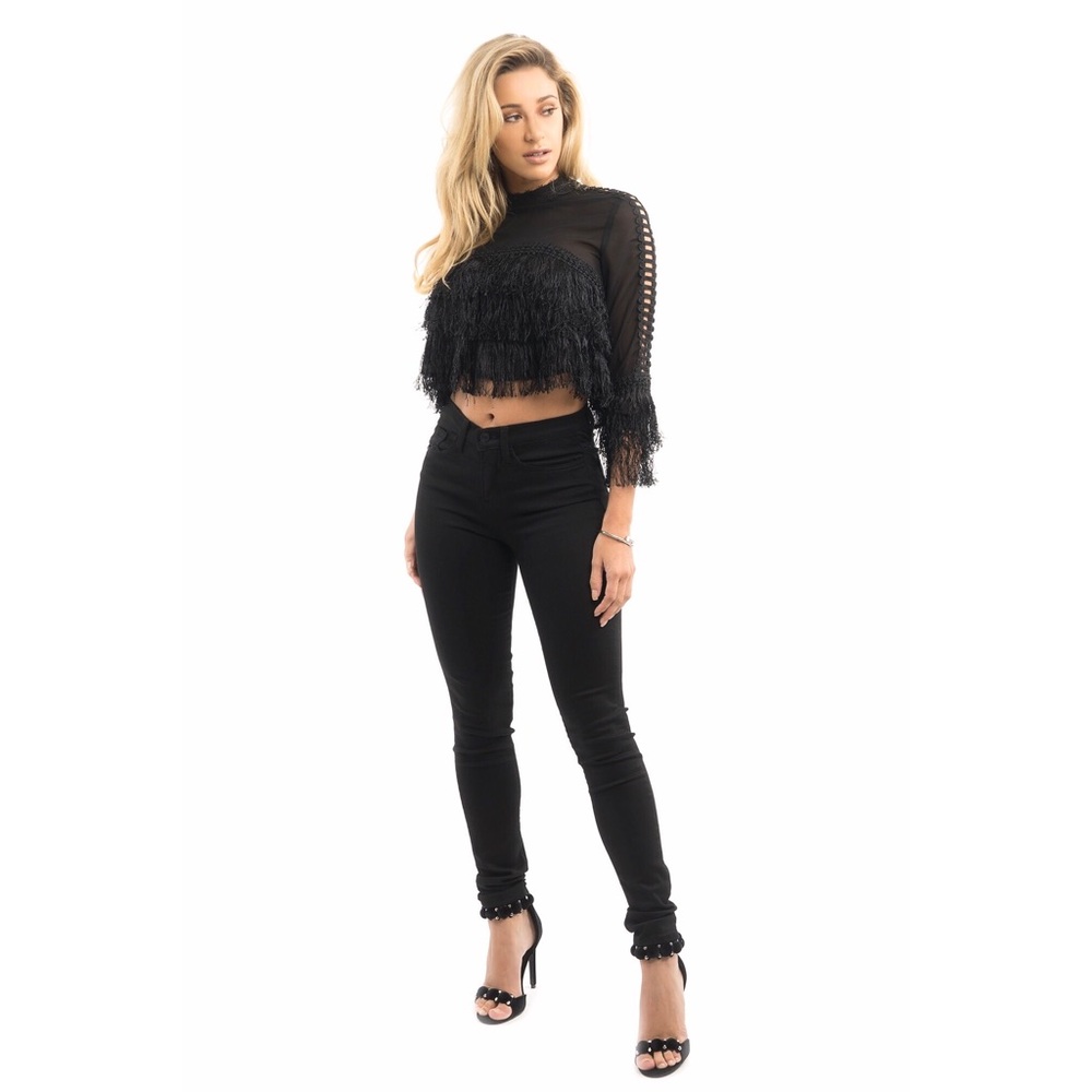 ⚡️Sample Sale⚡️Black Fringe Crop Top - Picture 8 of 8